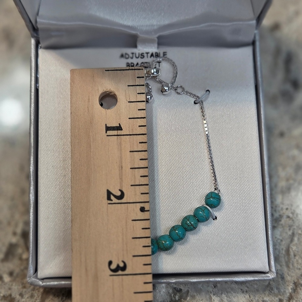 NIB Sterling Silver 925 Turquoise‎ Bead Adjustable Bolo Box Chain Bracelet - Picture 3 of 6